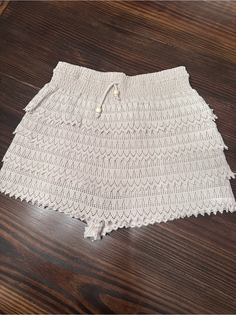 Crocheted Drawstring Skort Shorts — Cream
